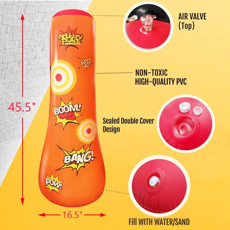Novelty Place Kid's Inflatable Punching Bag - 4 Feet Tall Free Standing Buddy - Hit & Bounce Back Air Bop Toy Fun for Boys Girls Fitness & Stress Relief - Image 3